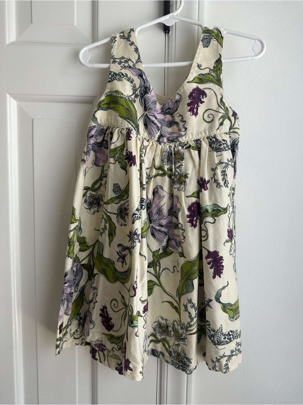 Tea Collection Cream Floral Dress with Purple & Green Accents